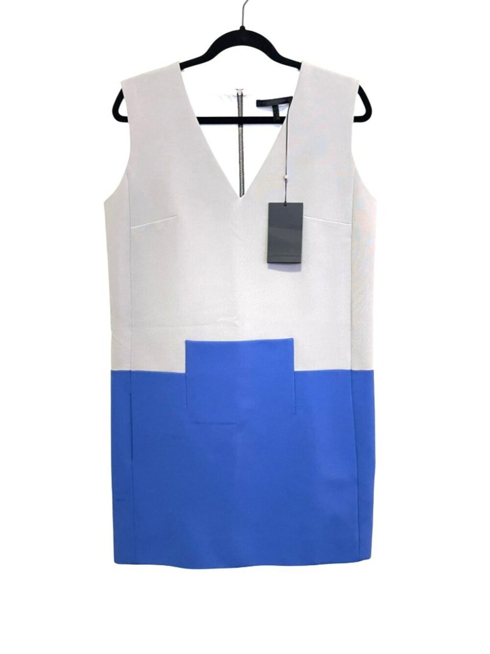 Victoria Beckham $1768 Colorblock Front Pocket Sleeveless Grey Blue Sz 8